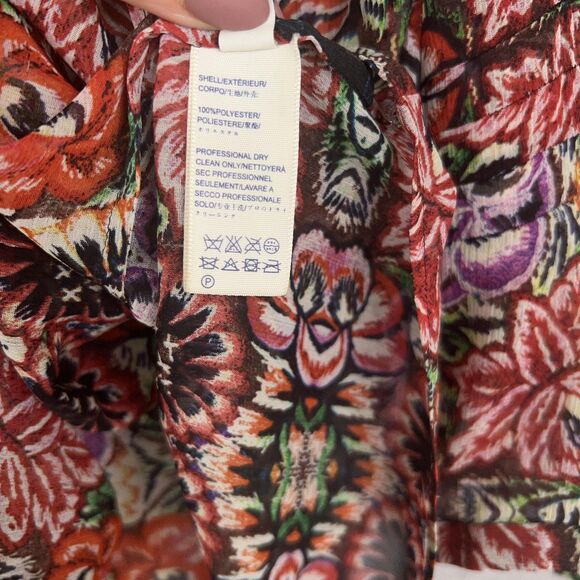 Rebecca Minkoff Shirt Womens XS Red Floral Boho Flowy Coastal Cottage Blouse - Picture 7 of 16
